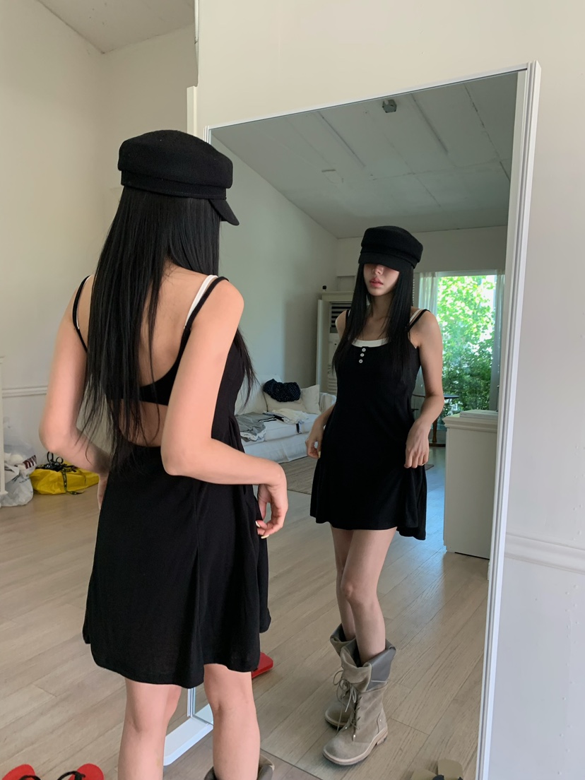 BADCALM韓國直郵女士新款人氣時尚26夏季熱賣休閑連衣裙紐扣BADCALM連衣裙