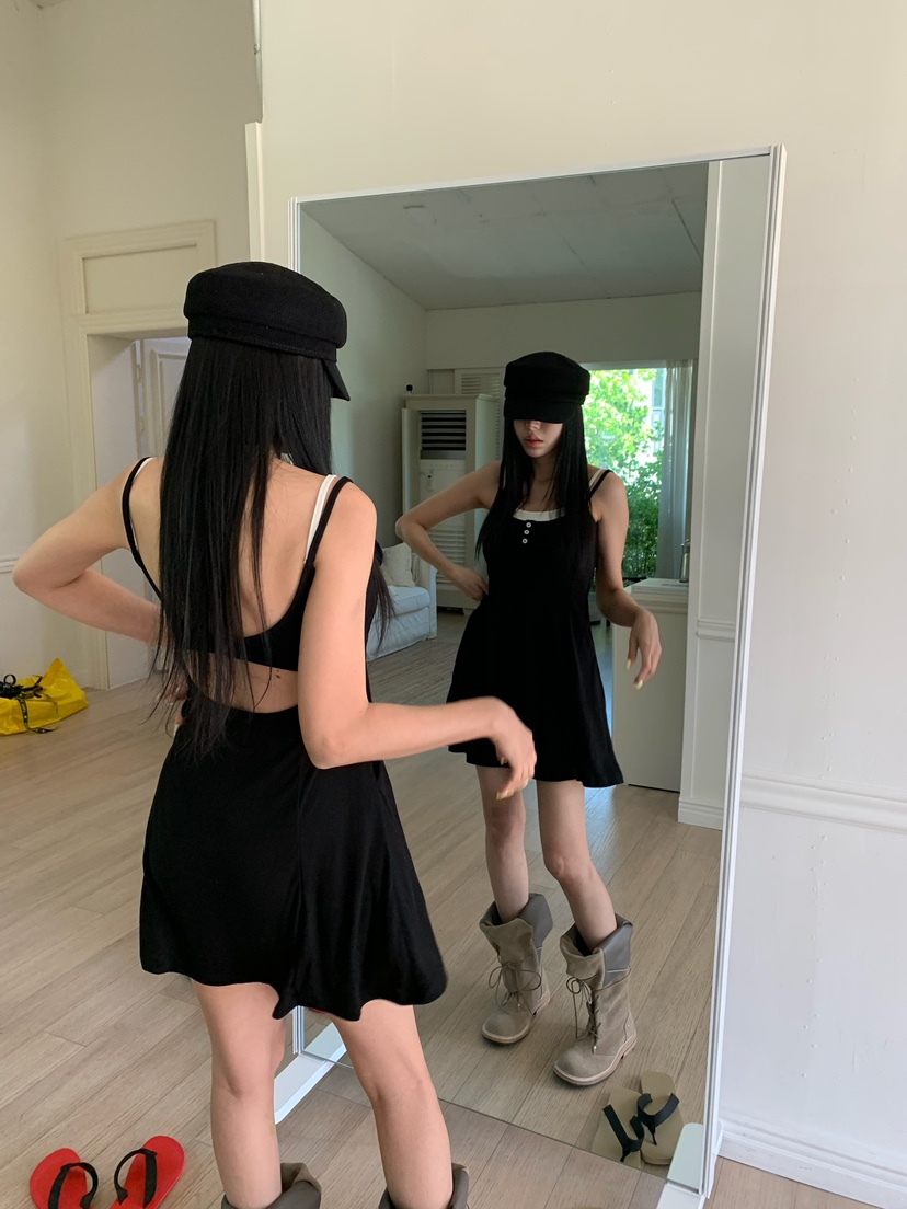 BADCALM韓國直郵女士新款人氣時尚26夏季熱賣休閑連衣裙紐扣BADCALM連衣裙