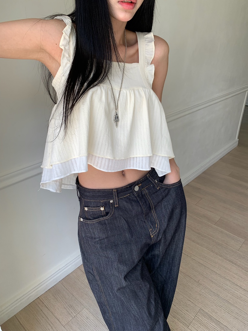 BADCALM韓國東大門直郵女士新品推薦職業休閑吊帶背心荷葉邊BADCALM吊帶/背心