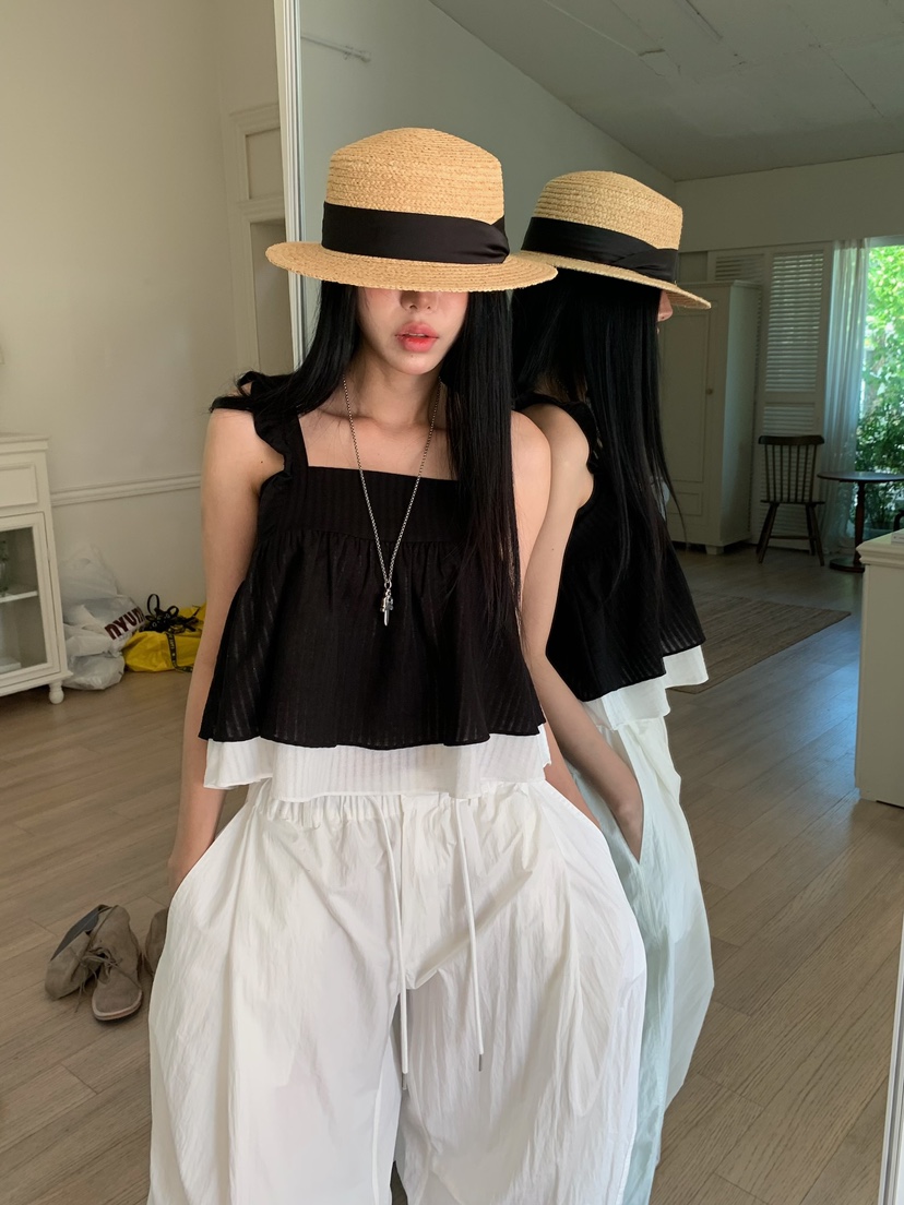 BADCALM韓國東大門直郵女士新品推薦職業休閑吊帶背心荷葉邊BADCALM吊帶/背心