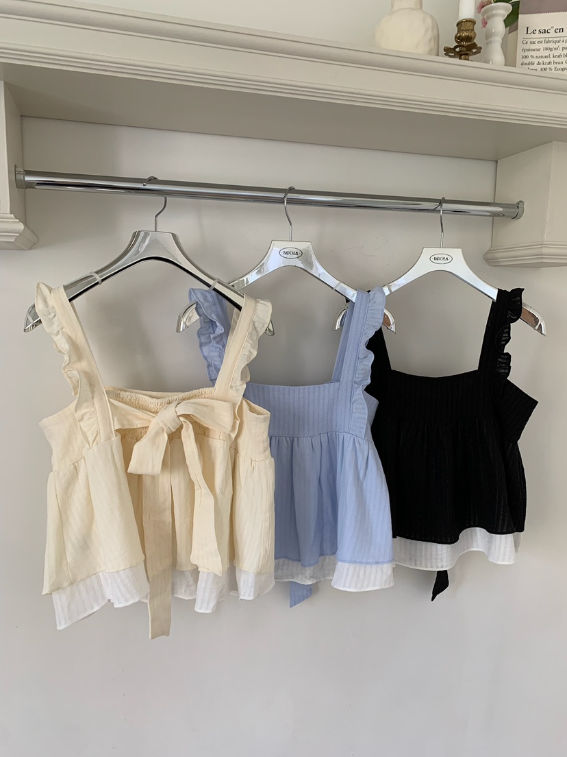 BADCALM韓國東大門直郵女士新品推薦職業休閑吊帶背心荷葉邊BADCALM吊帶/背心