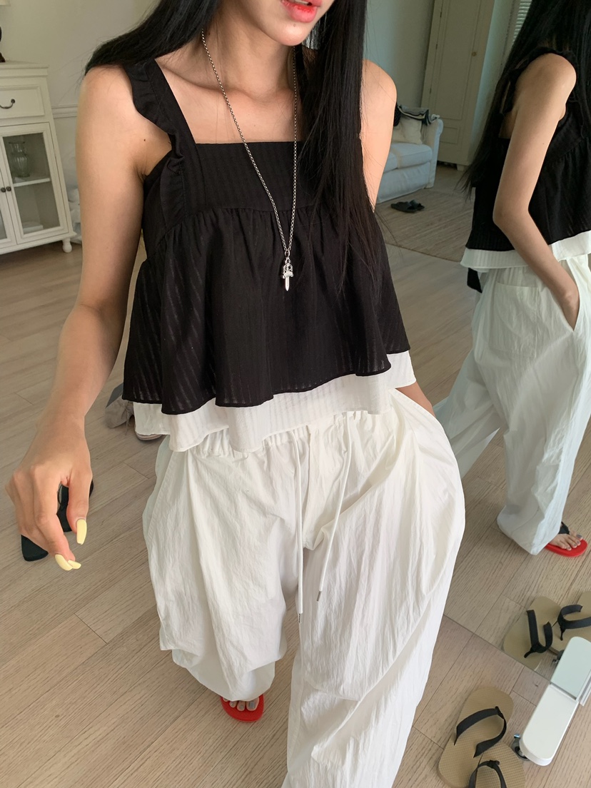 BADCALM韓國東大門直郵女士新品推薦職業休閑吊帶背心荷葉邊BADCALM吊帶/背心圖色3
