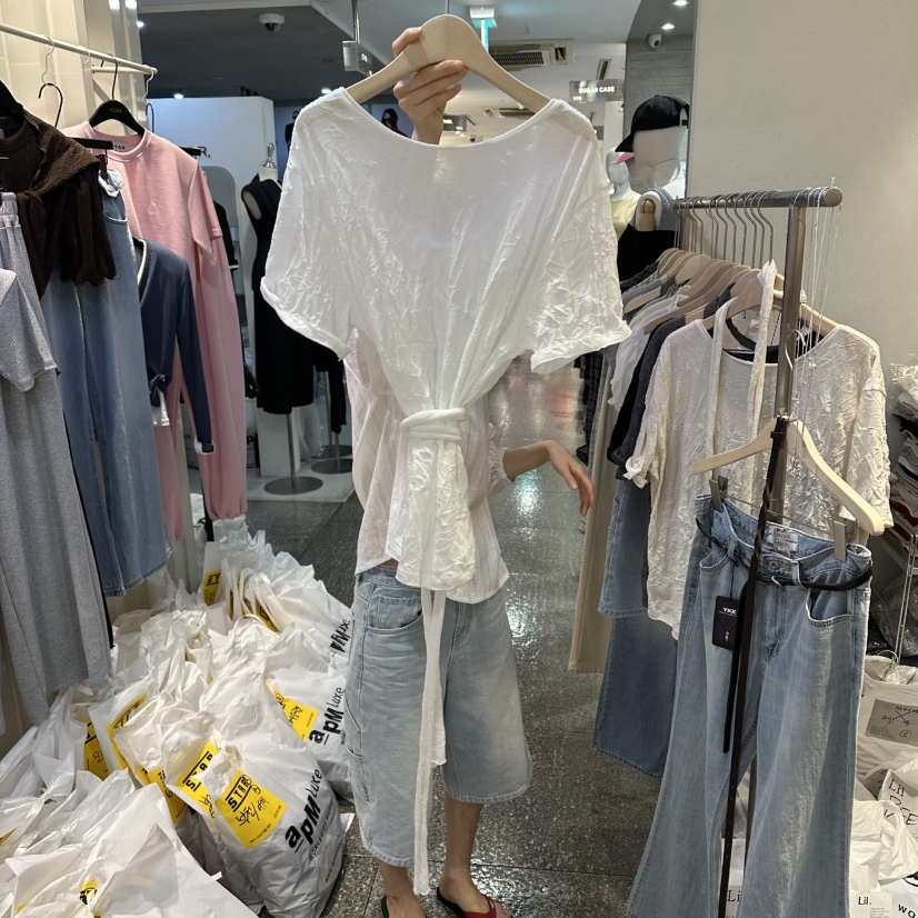 LIL韓國東大門直郵女士新品熱賣26夏季推薦職業T恤含圍巾LILT恤