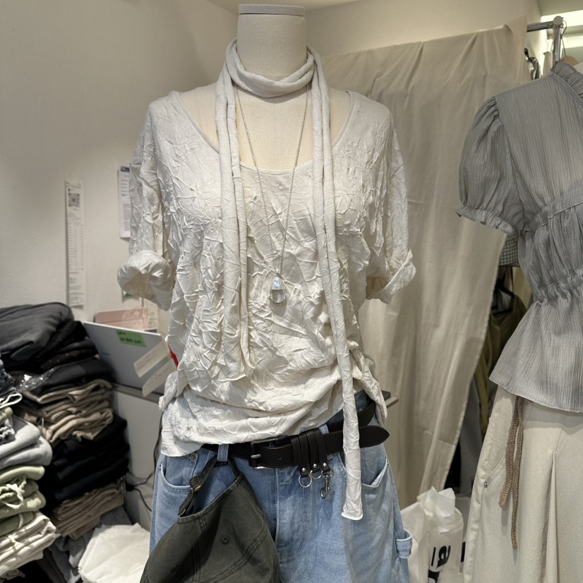 LIL韓國東大門直郵女士新品熱賣26夏季推薦職業T恤含圍巾LILT恤圖色1
