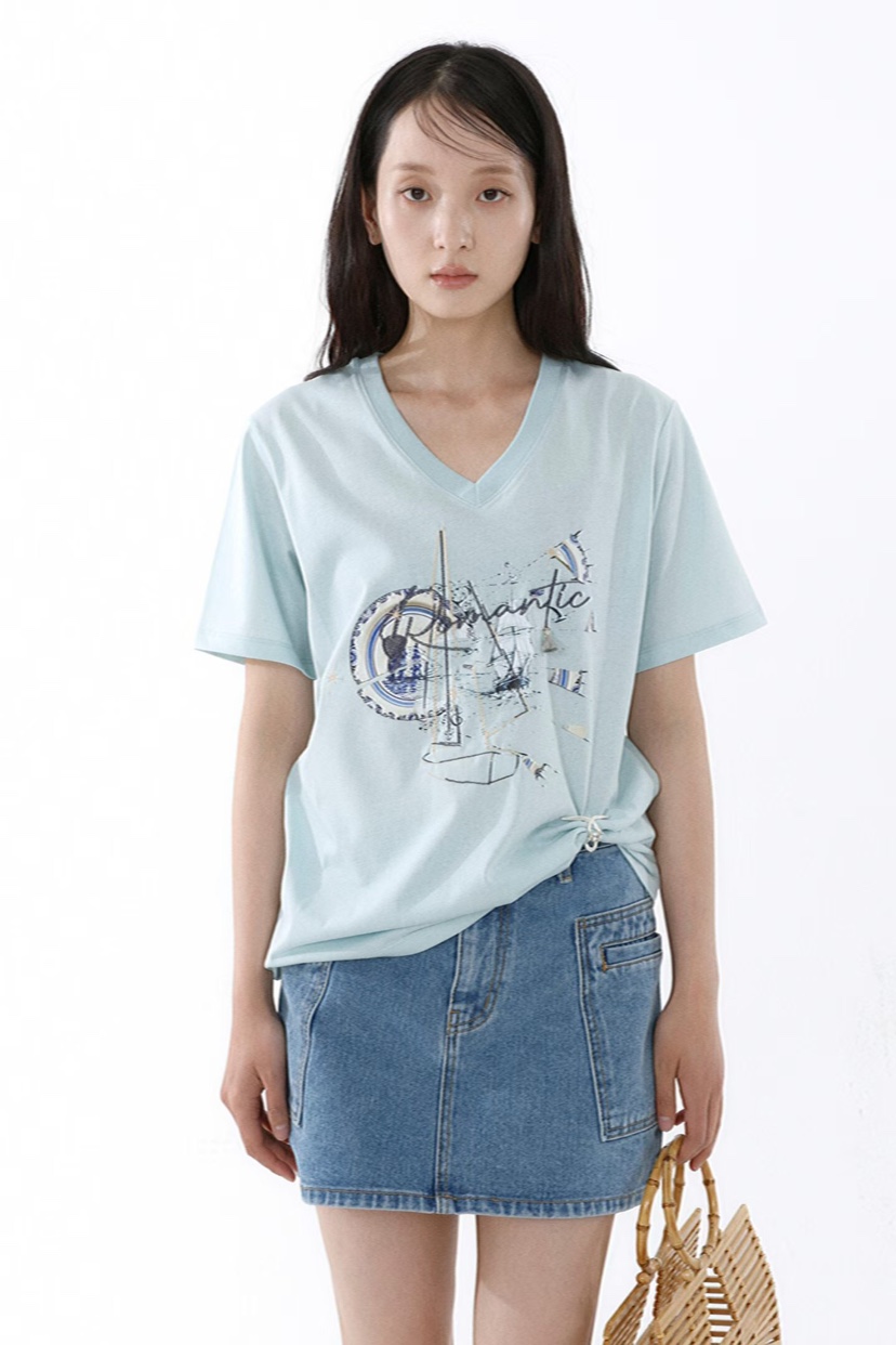 GENTLE B/LOVENTINA韓國代購女士新品職業熱賣時尚T恤V領GENTLE B/LOVENTINAT恤
