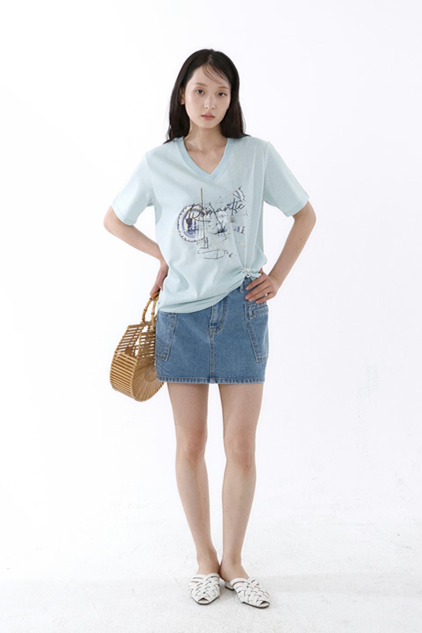 GENTLE B/LOVENTINA韓國代購女士新品職業熱賣時尚T恤V領GENTLE B/LOVENTINAT恤