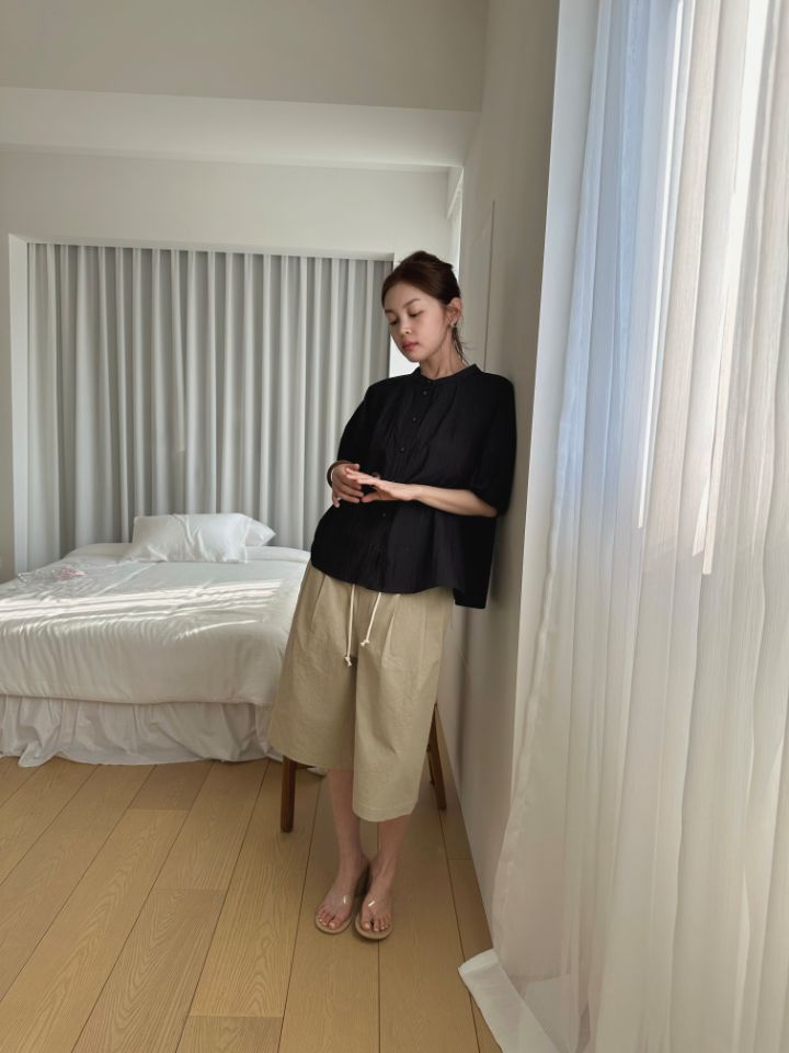 MARE韓國東大門代購女士新品26夏季襯衫蕾絲衫泡泡袖褶皺MARE襯衫/蕾絲衫