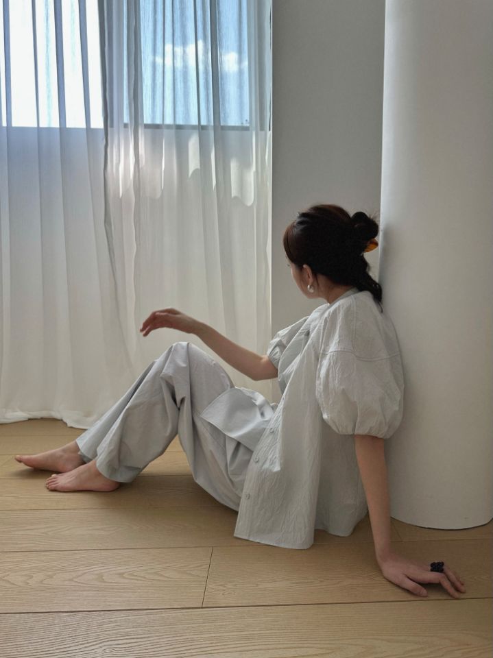 MARE韓國東大門代購女士新品26夏季襯衫蕾絲衫泡泡袖褶皺MARE襯衫/蕾絲衫