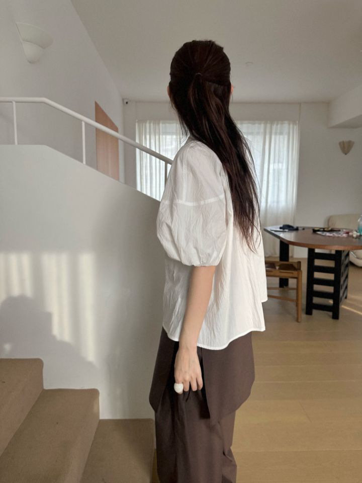 MARE韓國東大門代購女士新品26夏季襯衫蕾絲衫泡泡袖褶皺MARE襯衫/蕾絲衫