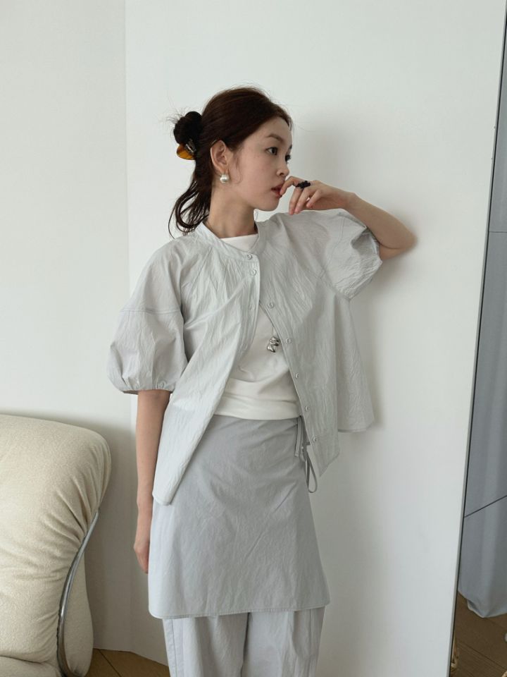 MARE韓國東大門代購女士新品26夏季襯衫蕾絲衫泡泡袖褶皺MARE襯衫/蕾絲衫