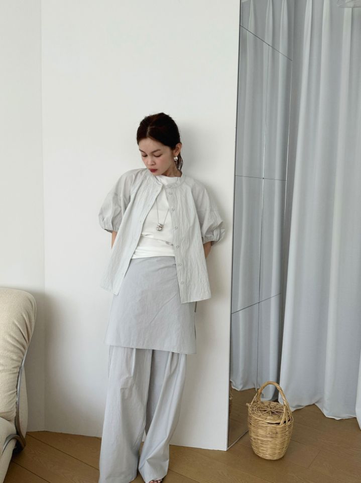 MARE韓國東大門代購女士新品26夏季襯衫蕾絲衫泡泡袖褶皺MARE襯衫/蕾絲衫