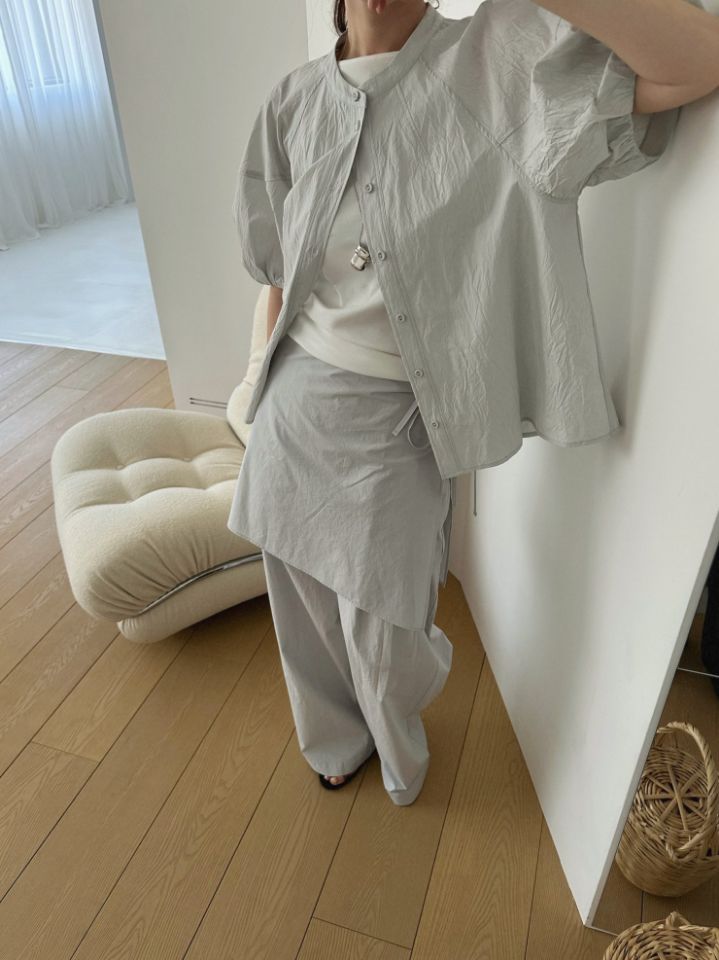 MARE韓國東大門代購女士新品26夏季襯衫蕾絲衫泡泡袖褶皺MARE襯衫/蕾絲衫圖色1