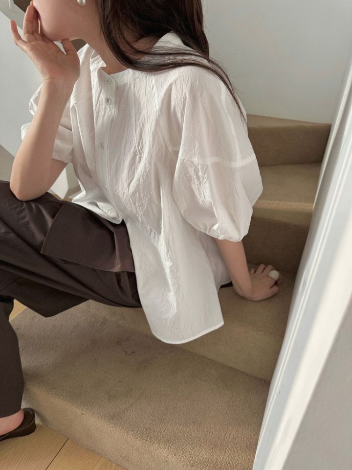 MARE韓國東大門代購女士新品26夏季襯衫蕾絲衫泡泡袖褶皺MARE襯衫/蕾絲衫圖色3