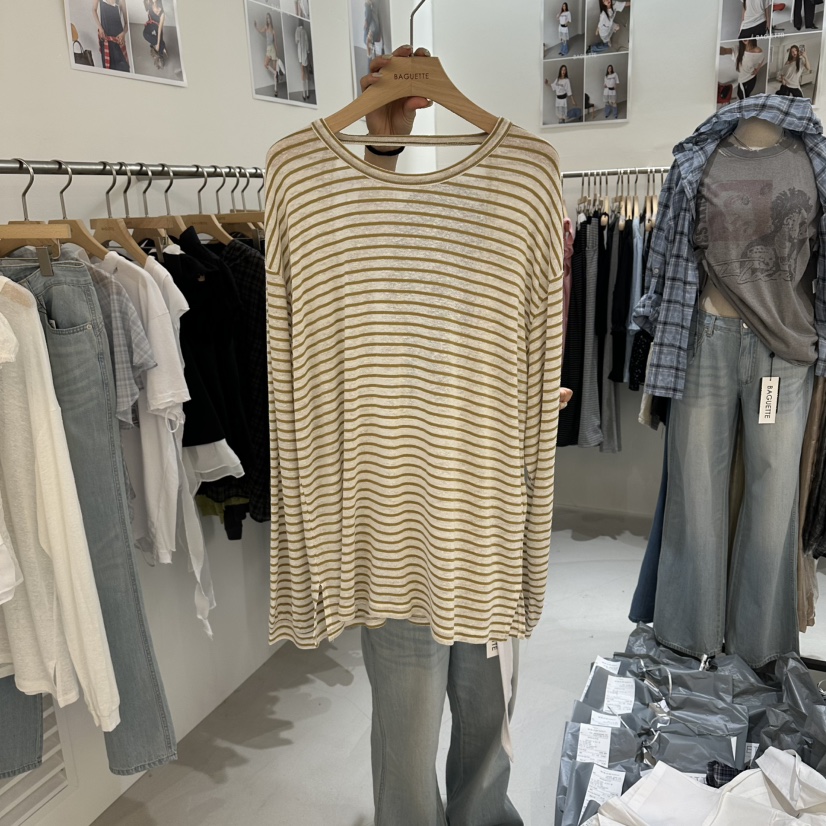 BAGUETTE-P韓國東大門代購女裝新品推薦時尚長袖T恤條紋BAGUETTE-P長袖T恤圖色2