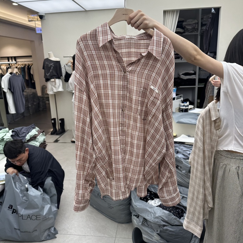 I MFACT東大門實拍韓國女士新品熱賣襯衫蕾絲衫不含內搭格子紗布I MFACT襯衫/蕾絲衫圖色1