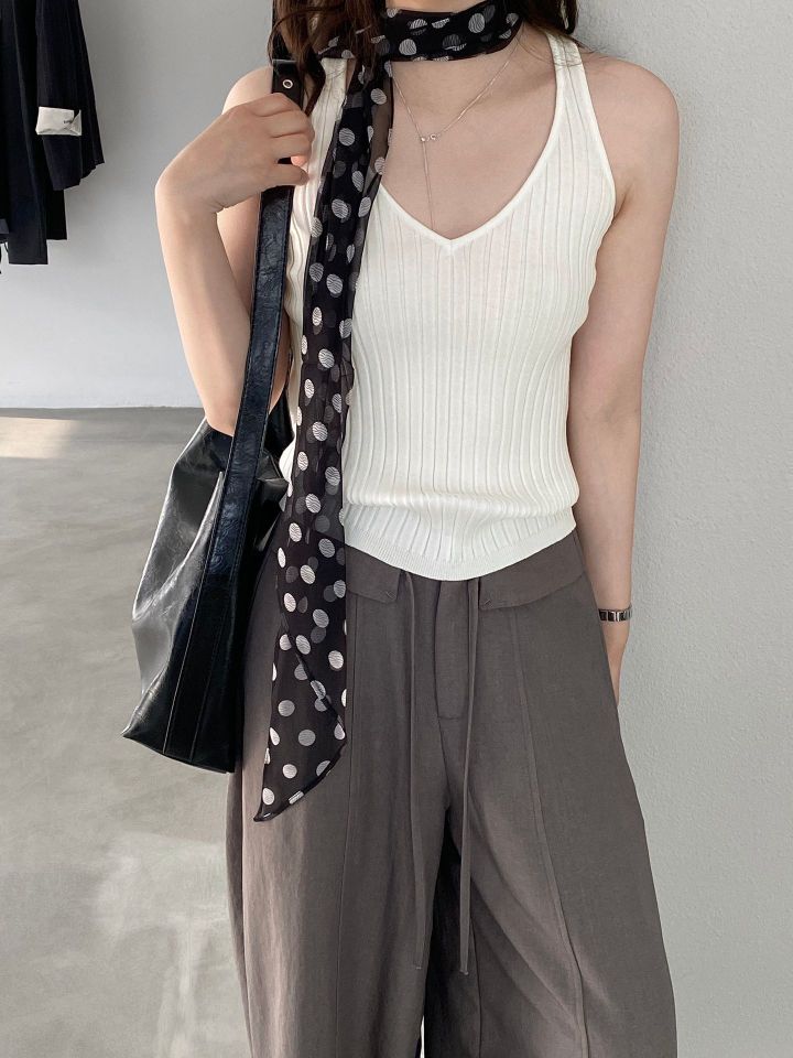 STAY HERE韓國東大門代購女士新品休閑吊帶背心無袖針織衫羅紋STAY HERE吊帶/背心