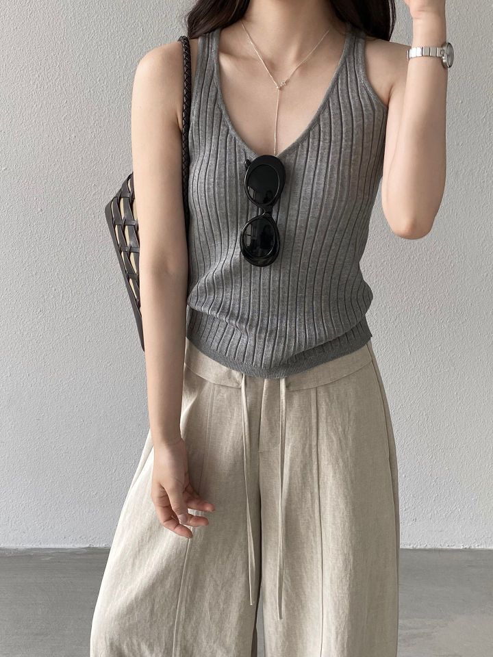 STAY HERE韓國東大門代購女士新品休閑吊帶背心無袖針織衫羅紋STAY HERE吊帶/背心