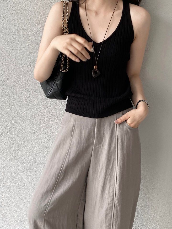 STAY HERE韓國東大門代購女士新品休閑吊帶背心無袖針織衫羅紋STAY HERE吊帶/背心