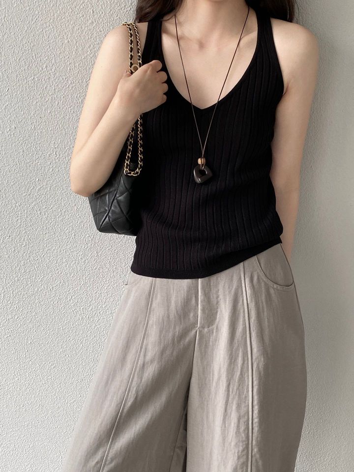 STAY HERE韓國東大門代購女士新品休閑吊帶背心無袖針織衫羅紋STAY HERE吊帶/背心圖色1