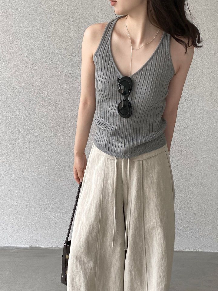 STAY HERE韓國東大門代購女士新品休閑吊帶背心無袖針織衫羅紋STAY HERE吊帶/背心圖色2