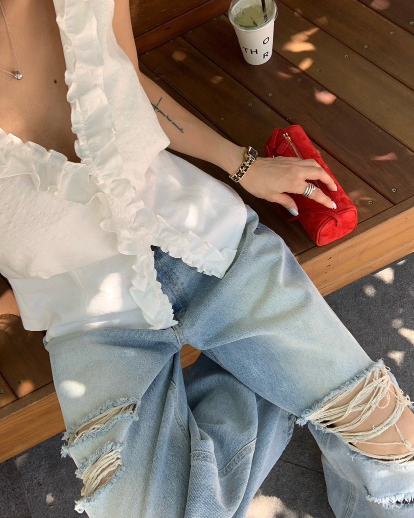 REVE CITE-L韓國東大門代購女士新品26夏季吊帶背心荷葉邊REVE CITE-L吊帶/背心