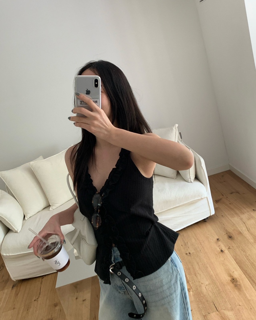 REVE CITE-L韓國東大門代購女士新品26夏季吊帶背心荷葉邊REVE CITE-L吊帶/背心
