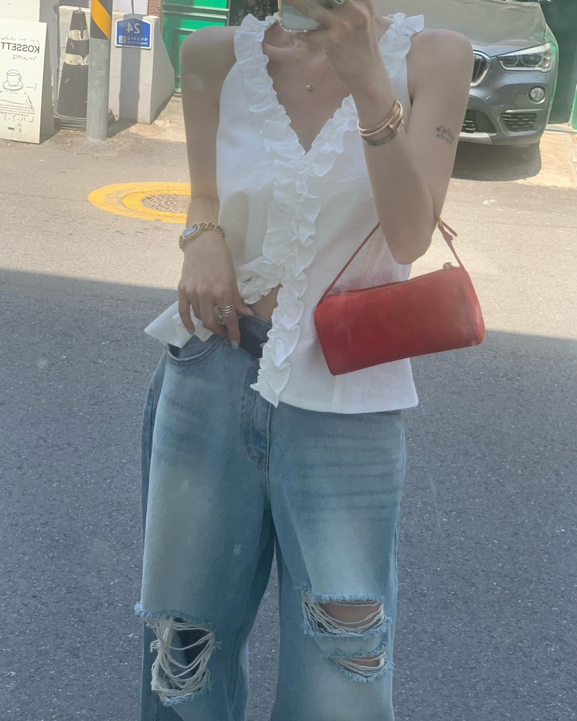 REVE CITE-L韓國東大門代購女士新品26夏季吊帶背心荷葉邊REVE CITE-L吊帶/背心圖色1