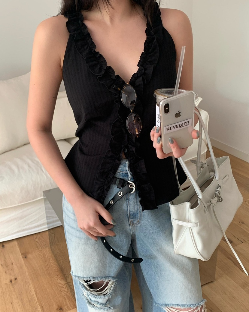 REVE CITE-L韓國東大門代購女士新品26夏季吊帶背心荷葉邊REVE CITE-L吊帶/背心圖色2