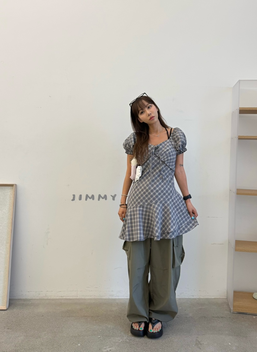 JIMMY韓國直郵女士新品休閑時尚人氣26春夏26夏季連衣裙格紋JIMMY/REMAKE連衣裙