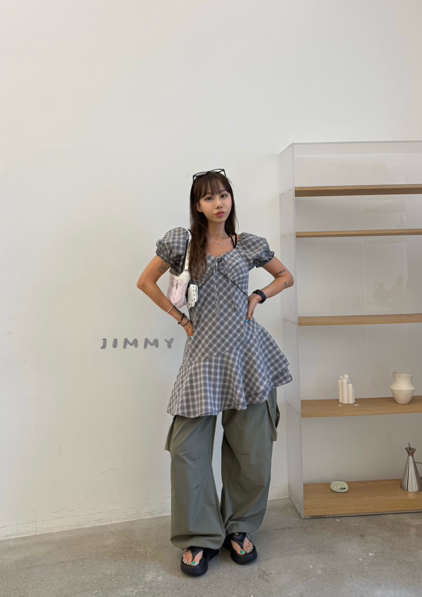 JIMMY韓國直郵女士新品休閑時尚人氣26春夏26夏季連衣裙格紋JIMMY/REMAKE連衣裙
