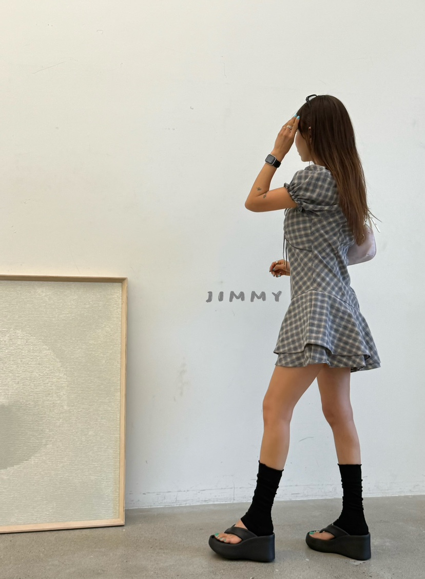 JIMMY韓國直郵女士新品休閑時尚人氣26春夏26夏季連衣裙格紋JIMMY/REMAKE連衣裙