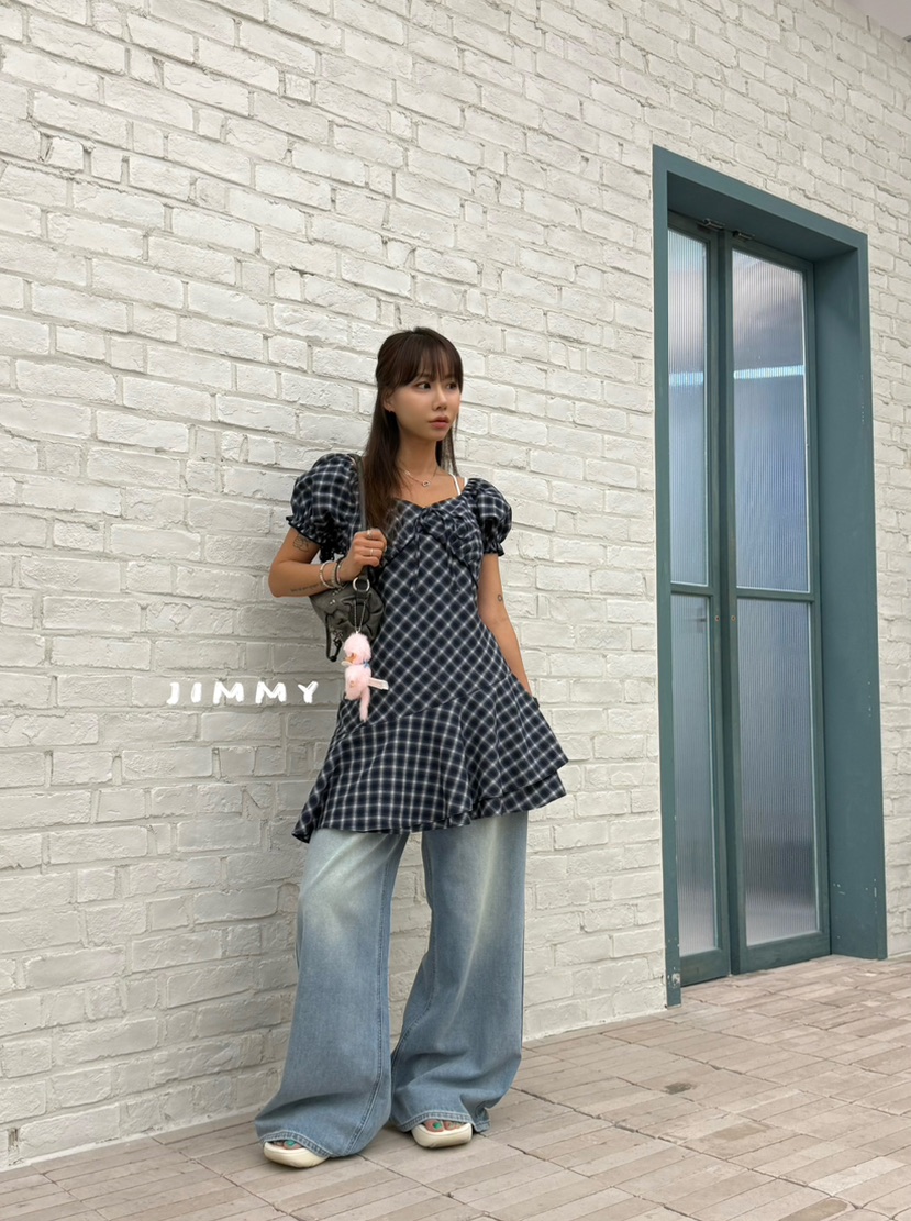 JIMMY韓國直郵女士新品休閑時尚人氣26春夏26夏季連衣裙格紋JIMMY/REMAKE連衣裙
