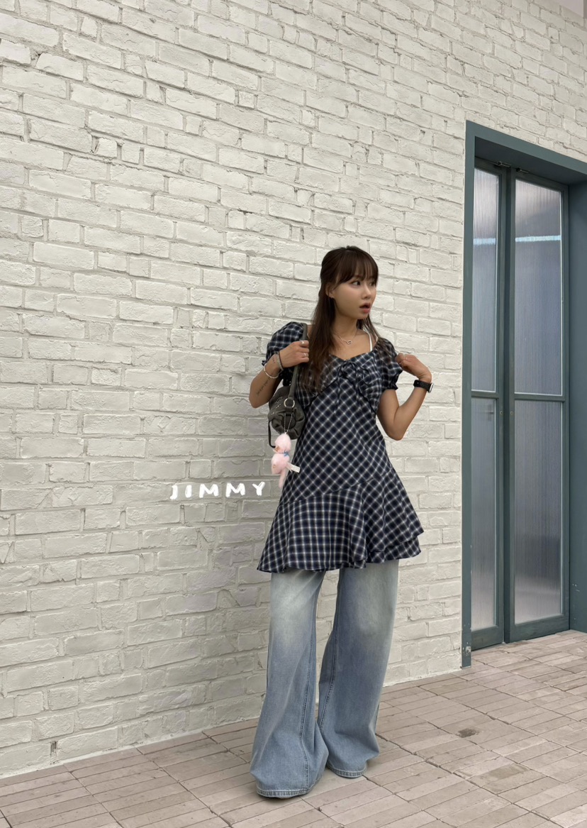 JIMMY韓國直郵女士新品休閑時尚人氣26春夏26夏季連衣裙格紋JIMMY/REMAKE連衣裙