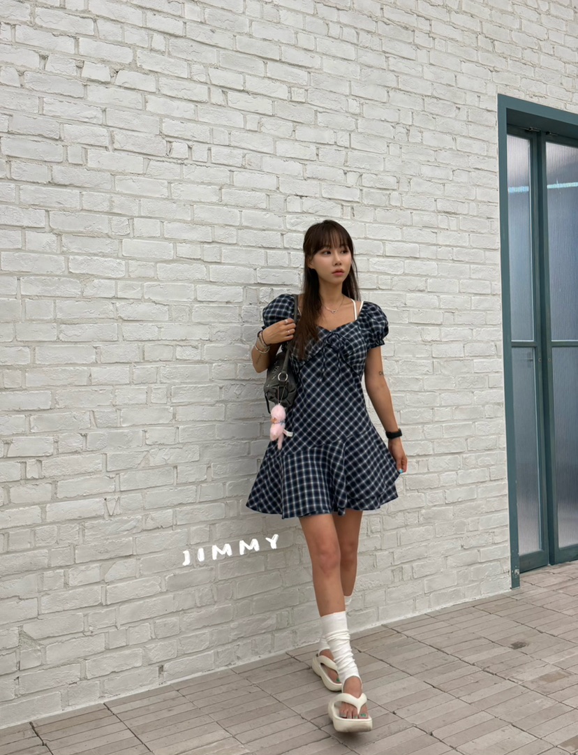 JIMMY韓國直郵女士新品休閑時尚人氣26春夏26夏季連衣裙格紋JIMMY/REMAKE連衣裙
