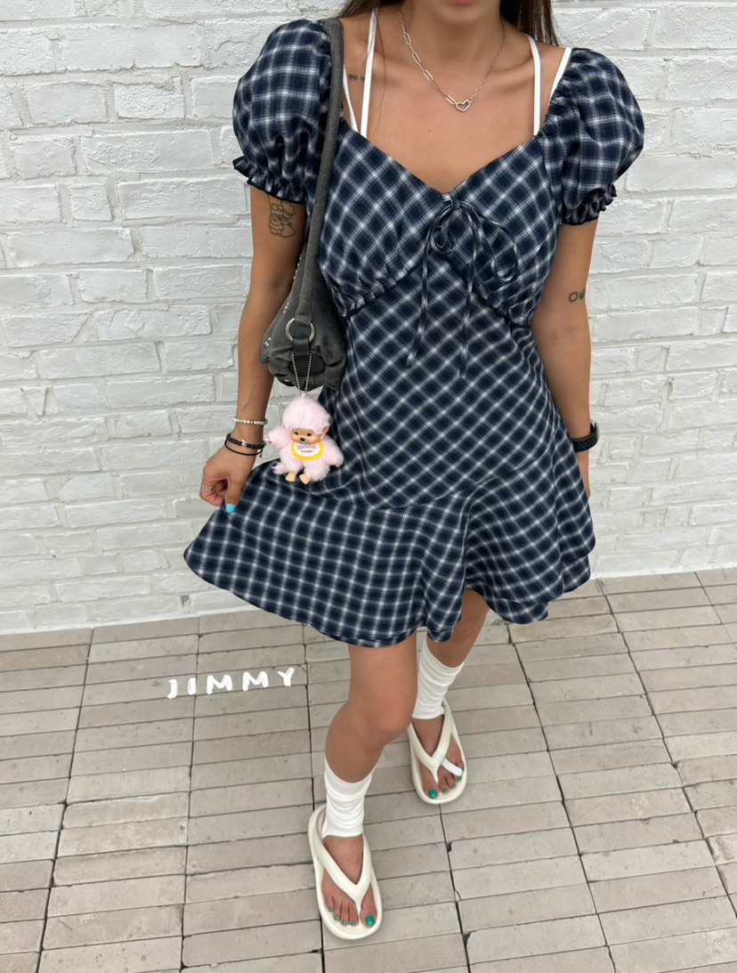 JIMMY韓國直郵女士新品休閑時尚人氣26春夏26夏季連衣裙格紋JIMMY/REMAKE連衣裙