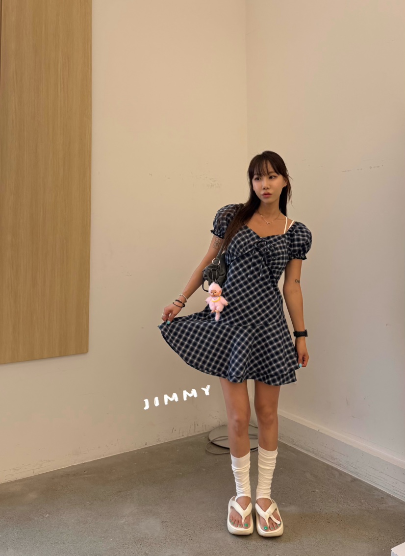 JIMMY韓國直郵女士新品休閑時尚人氣26春夏26夏季連衣裙格紋JIMMY/REMAKE連衣裙