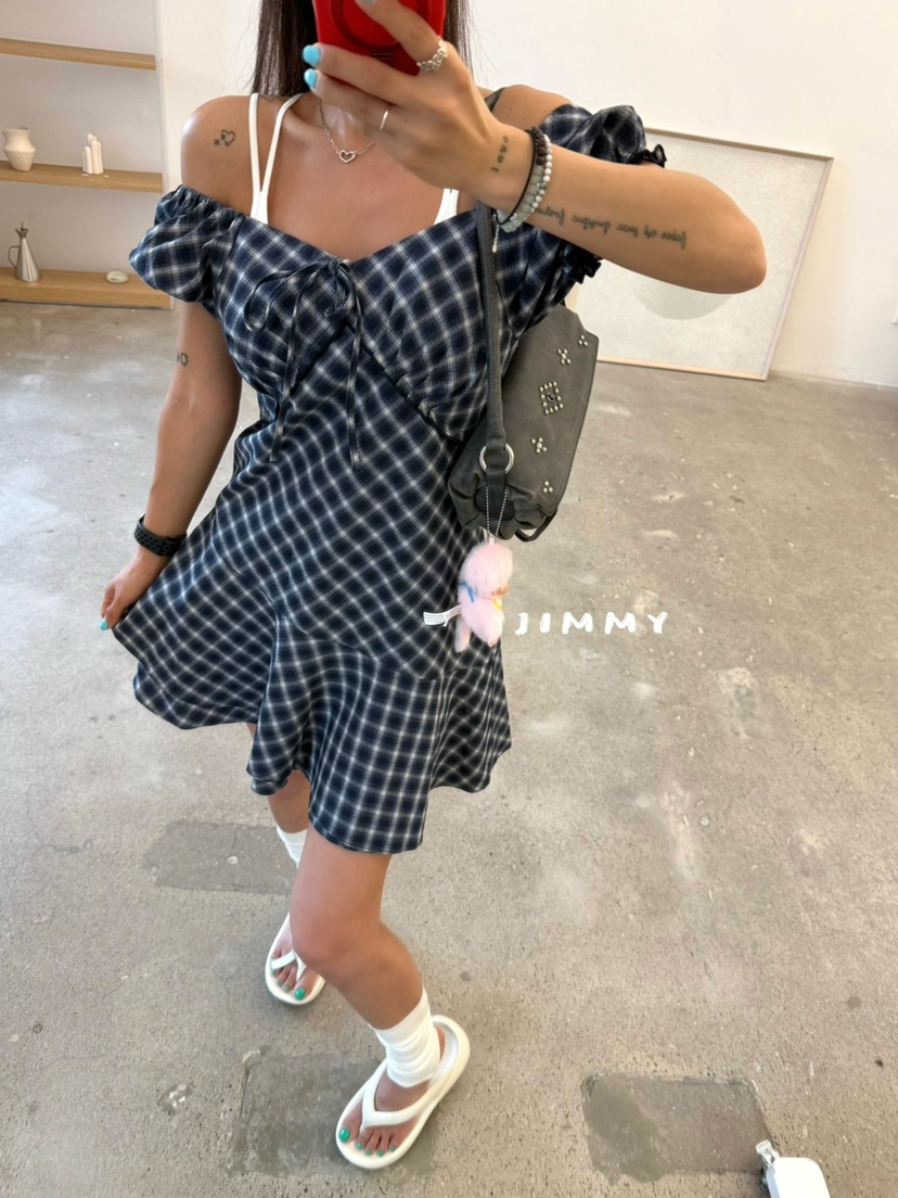 JIMMY韓國直郵女士新品休閑時尚人氣26春夏26夏季連衣裙格紋JIMMY/REMAKE連衣裙