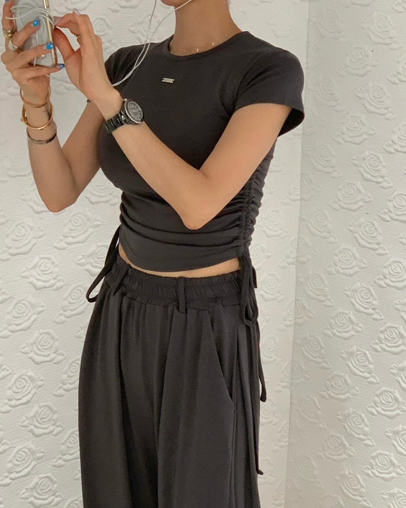 REVE CITE-L韓國直郵女裝新品26春夏休閑時尚T恤褶皺緞REVE CITE-LT恤