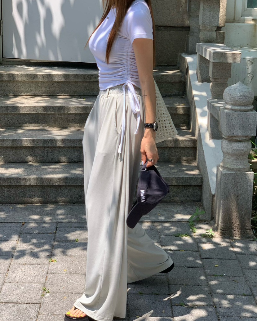 REVE CITE-L韓國直郵女裝新品26春夏休閑時尚T恤褶皺緞REVE CITE-LT恤