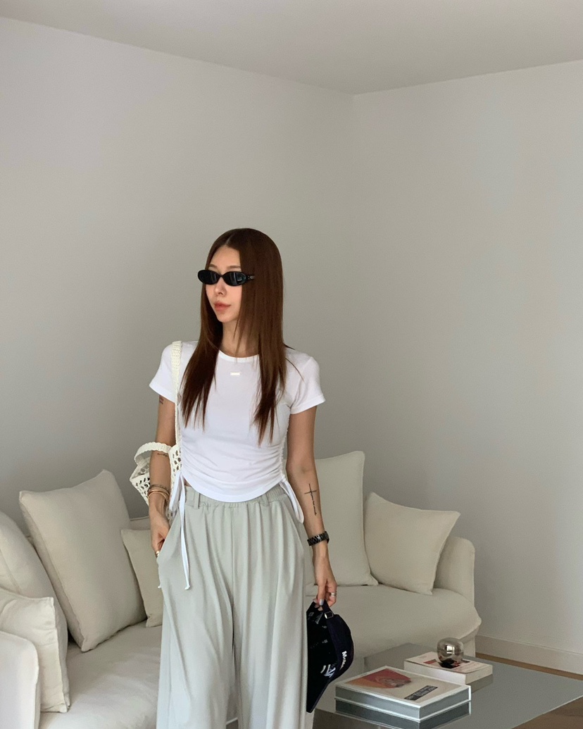 REVE CITE-L韓國直郵女裝新品26春夏休閑時尚T恤褶皺緞REVE CITE-LT恤