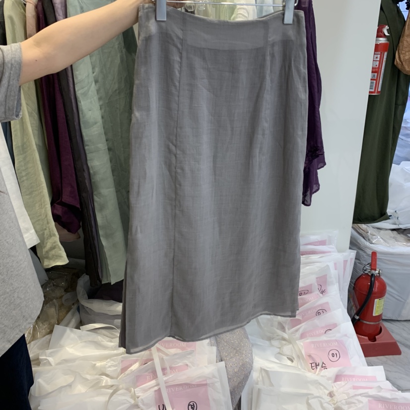 RIVEROOM韓國代購女士新款休閑26夏季職業半身裙中短裙亞麻RIVEROOM半身裙/中短裙圖色2