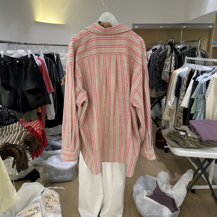 TED東大門實拍韓國女士新品職業時尚26夏季襯衫蕾絲衫條紋TED襯衫/蕾絲衫