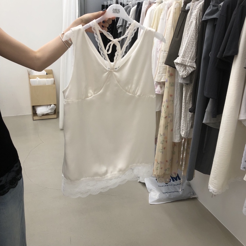 STAINLESS東大門實拍韓國女裝新款時尚26夏季吊帶背心蕾絲緞面STAINLESS吊帶/背心圖色1