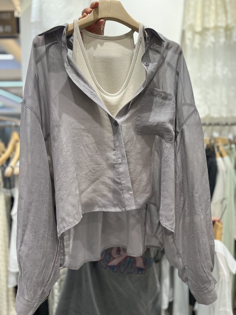 OLA韓國東大門代購女裝新品推薦26夏季襯衫蕾絲衫不含內搭口袋mellor/OLA襯衫/蕾絲衫圖色2