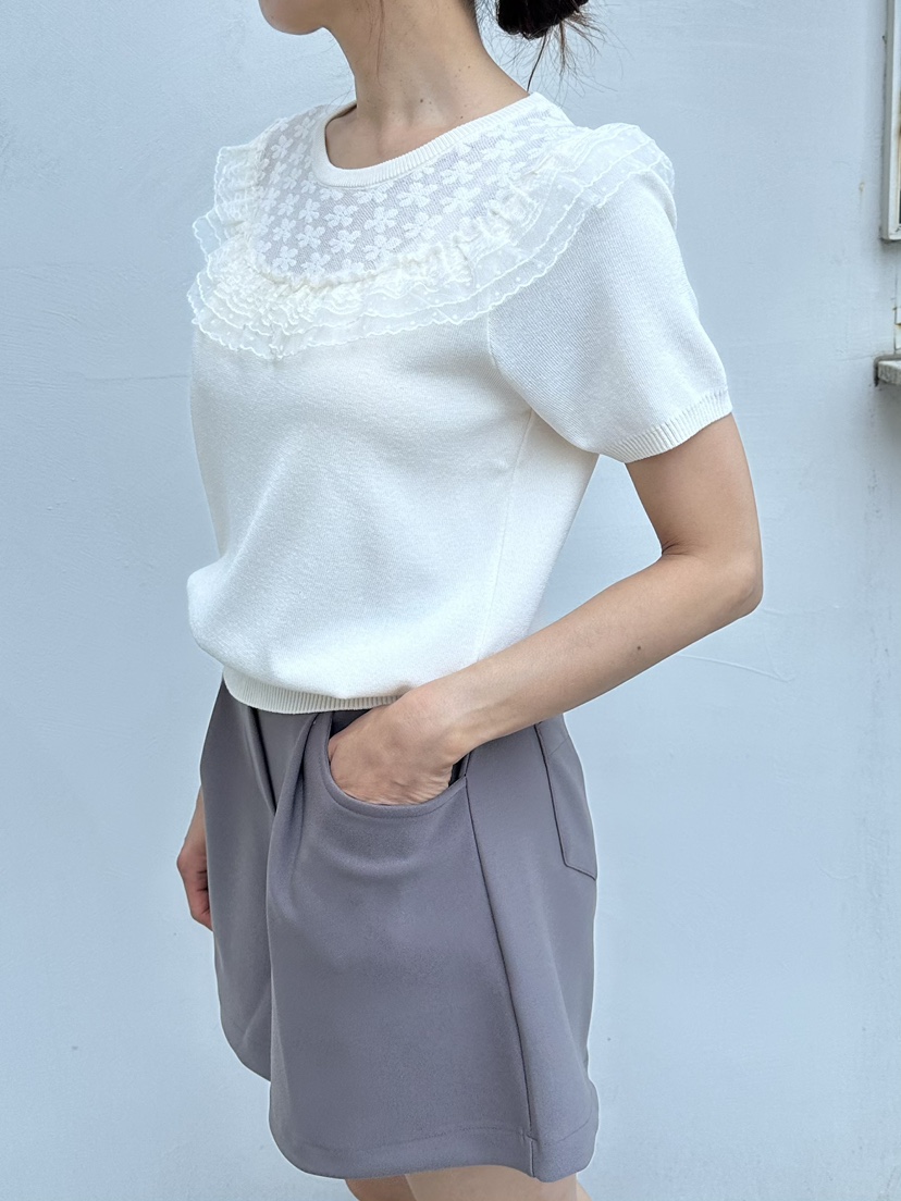 CLASSY-O韓國代購女裝新款推薦休閑針織衫短袖針織衫蕾絲CLASSY-O針織衫