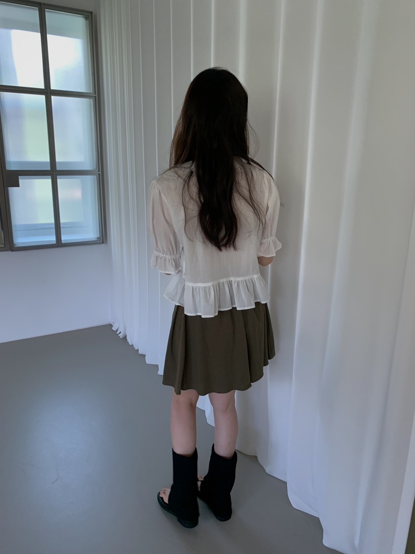 CAMEL-P東大門實拍韓國女士新品休閑襯衫蕾絲衫荷葉邊V領Came_l 家襯衫/蕾絲衫