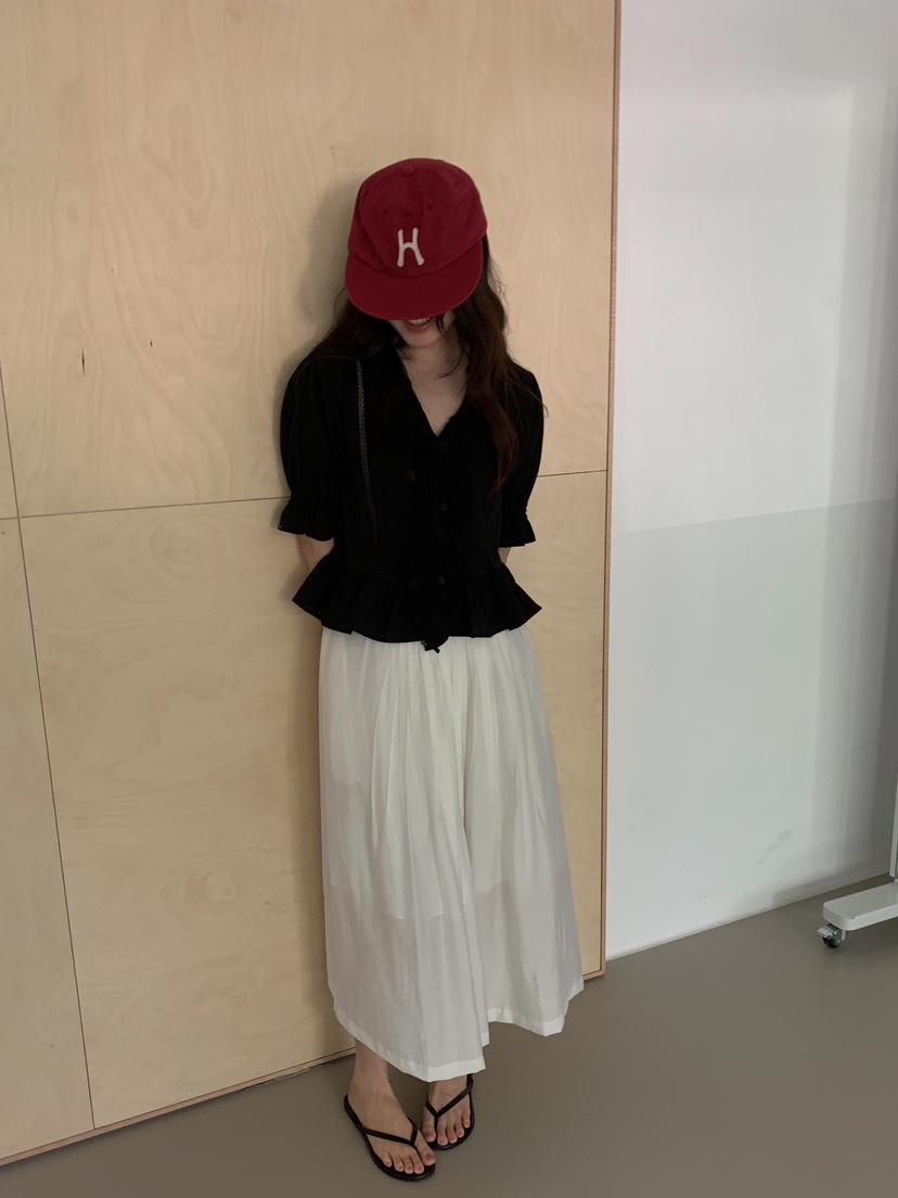 CAMEL-P東大門實拍韓國女士新品休閑襯衫蕾絲衫荷葉邊V領Came_l 家襯衫/蕾絲衫