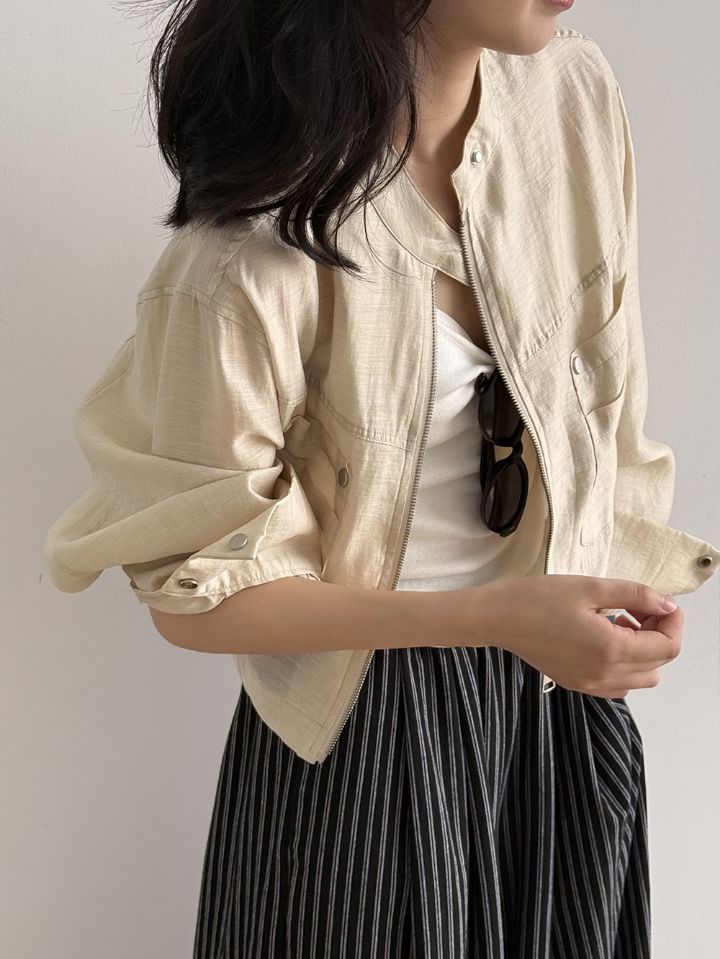 STAY HERE韓國直郵實拍女裝新品26春夏26夏季夾克口袋亞麻STAY HERE夾克