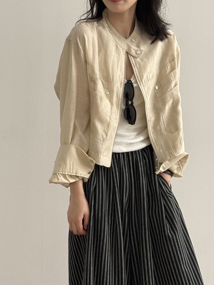 STAY HERE韓國直郵實拍女裝新品26春夏26夏季夾克口袋亞麻STAY HERE夾克