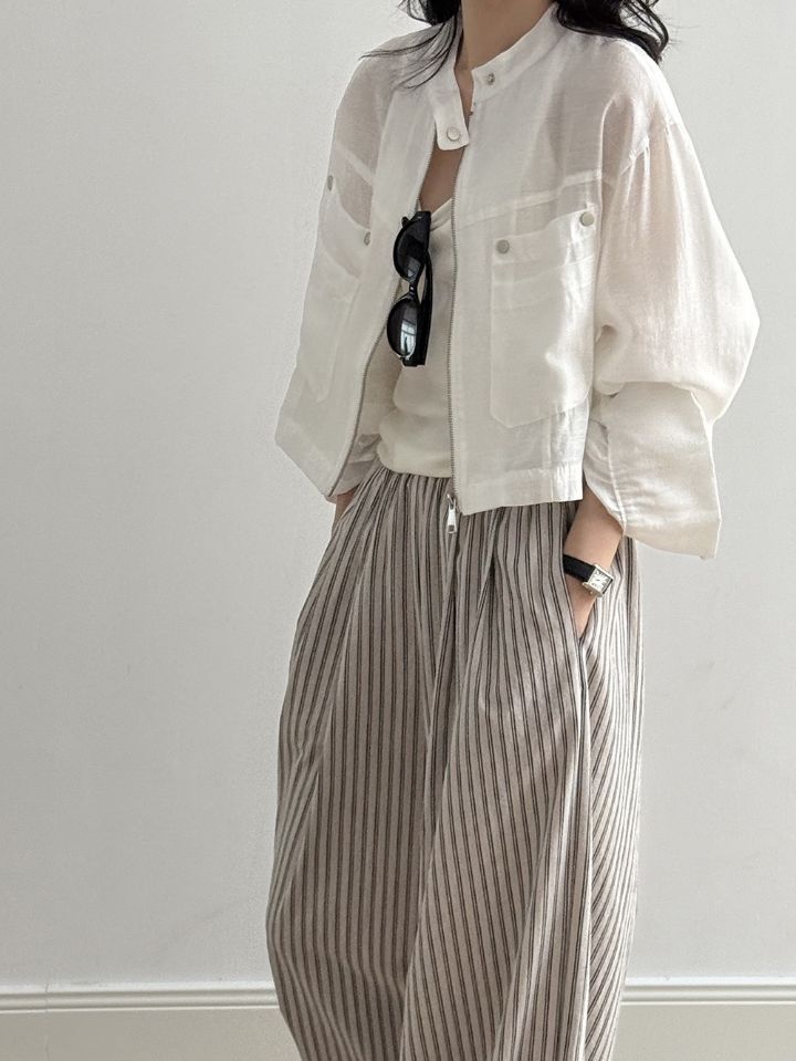 STAY HERE韓國直郵實拍女裝新品26春夏26夏季夾克口袋亞麻STAY HERE夾克